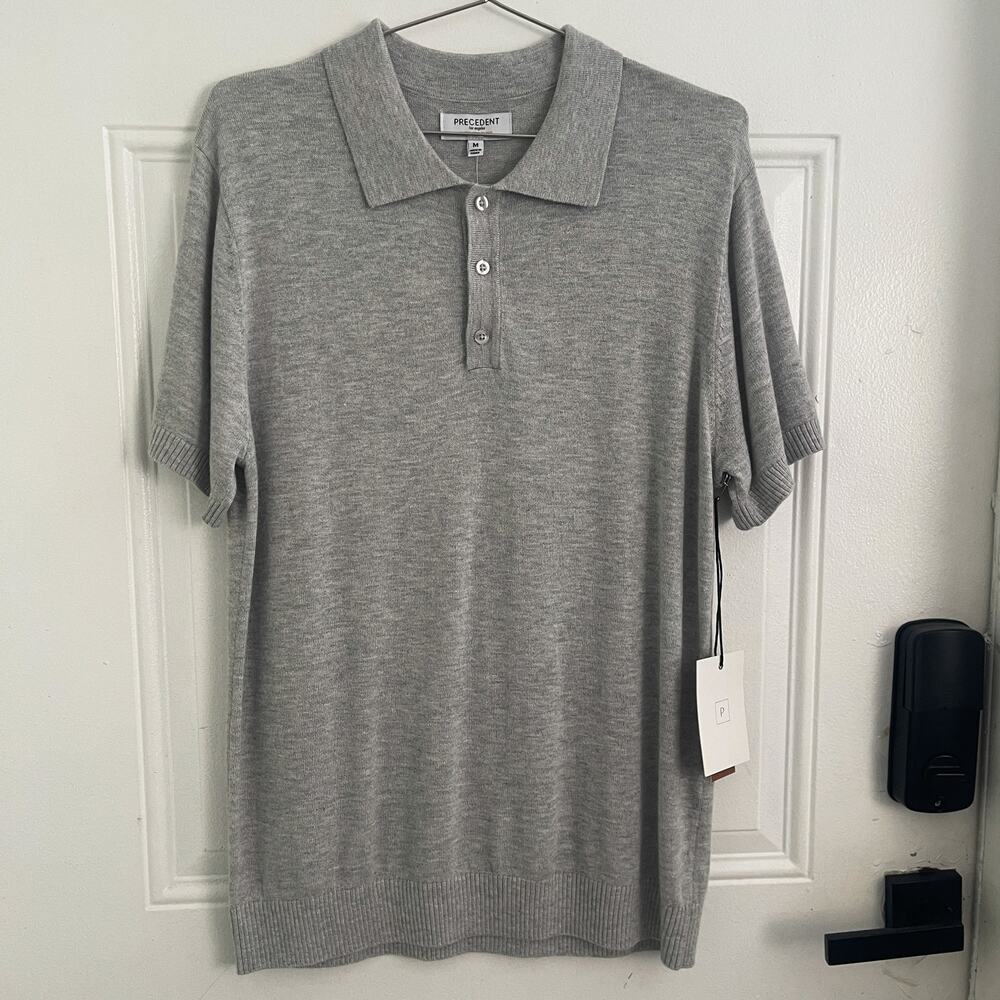 Precedent Los Angeles Cashmere Blend Knit Polo Sweater Men M Gray NWT
